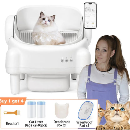Smart Open-Top Self-Cleaning Litter Box – Automatic Cat Litterbox with Health Tracking & App Control