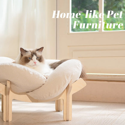 Premium Elevated Pet Lounge – Modern Petal-Design Wooden Bed for Cats & Small Dogs