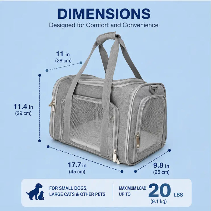 Premium Airline-Approved Pet Carrier – Foldable Breathable Travel Bag for Cats & Small Dogs