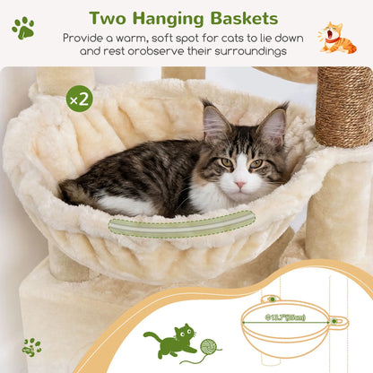 Premium 64" Multi-Level Cat Tower – Heavy-Duty Architectural Tree with Luxury Hammocks & Condo