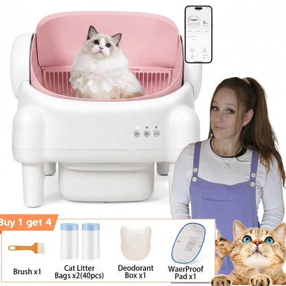 Smart Open-Top Self-Cleaning Litter Box – Automatic Cat Litterbox with Health Tracking & App Control