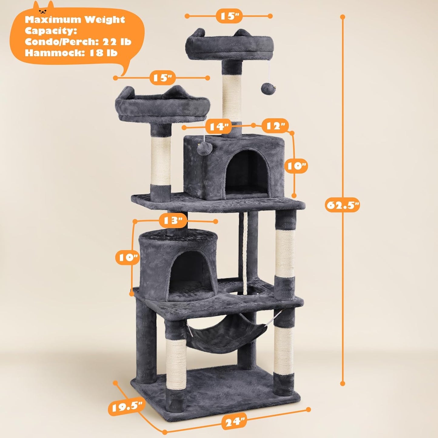 "VittaPets Horizon Grand Tower – 62.5" Multi-Level Cat Sanctuary & Activity Center