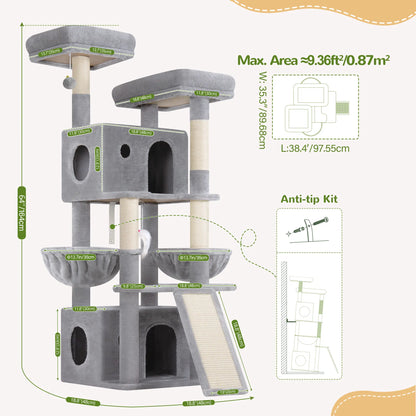 Premium 64" Multi-Level Cat Tower – Heavy-Duty Architectural Tree with Luxury Hammocks & Condo