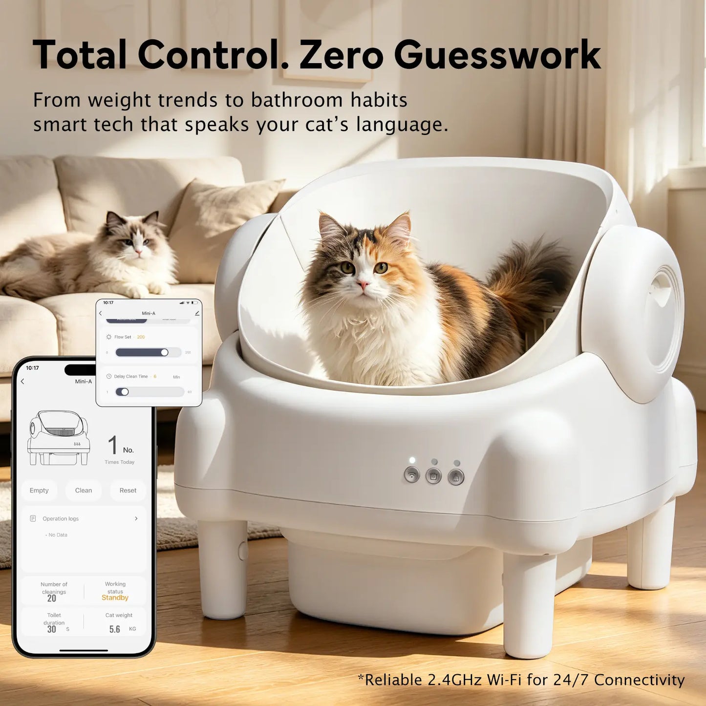 Smart Open-Top Self-Cleaning Litter Box – Automatic Cat Litterbox with Health Tracking & App Control