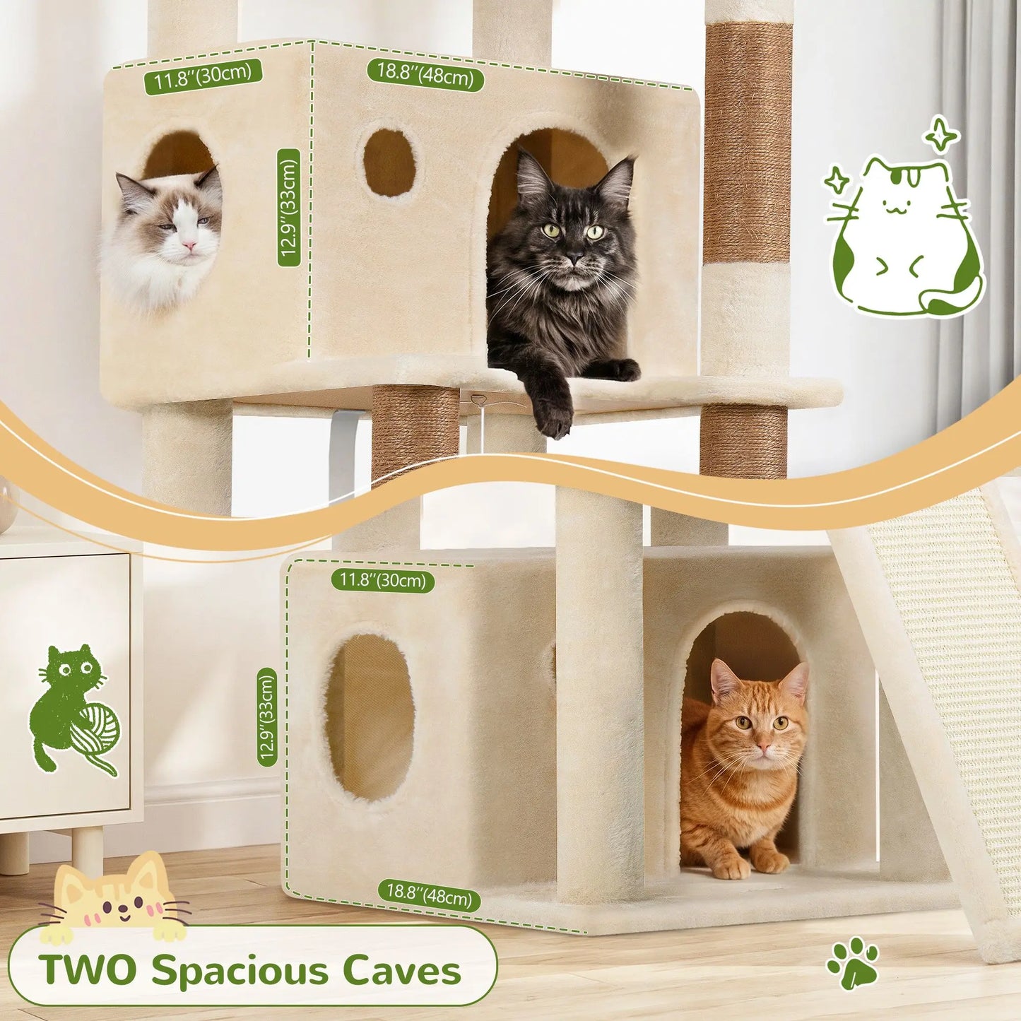 Premium 64" Multi-Level Cat Tower – Heavy-Duty Architectural Tree with Luxury Hammocks & Condo