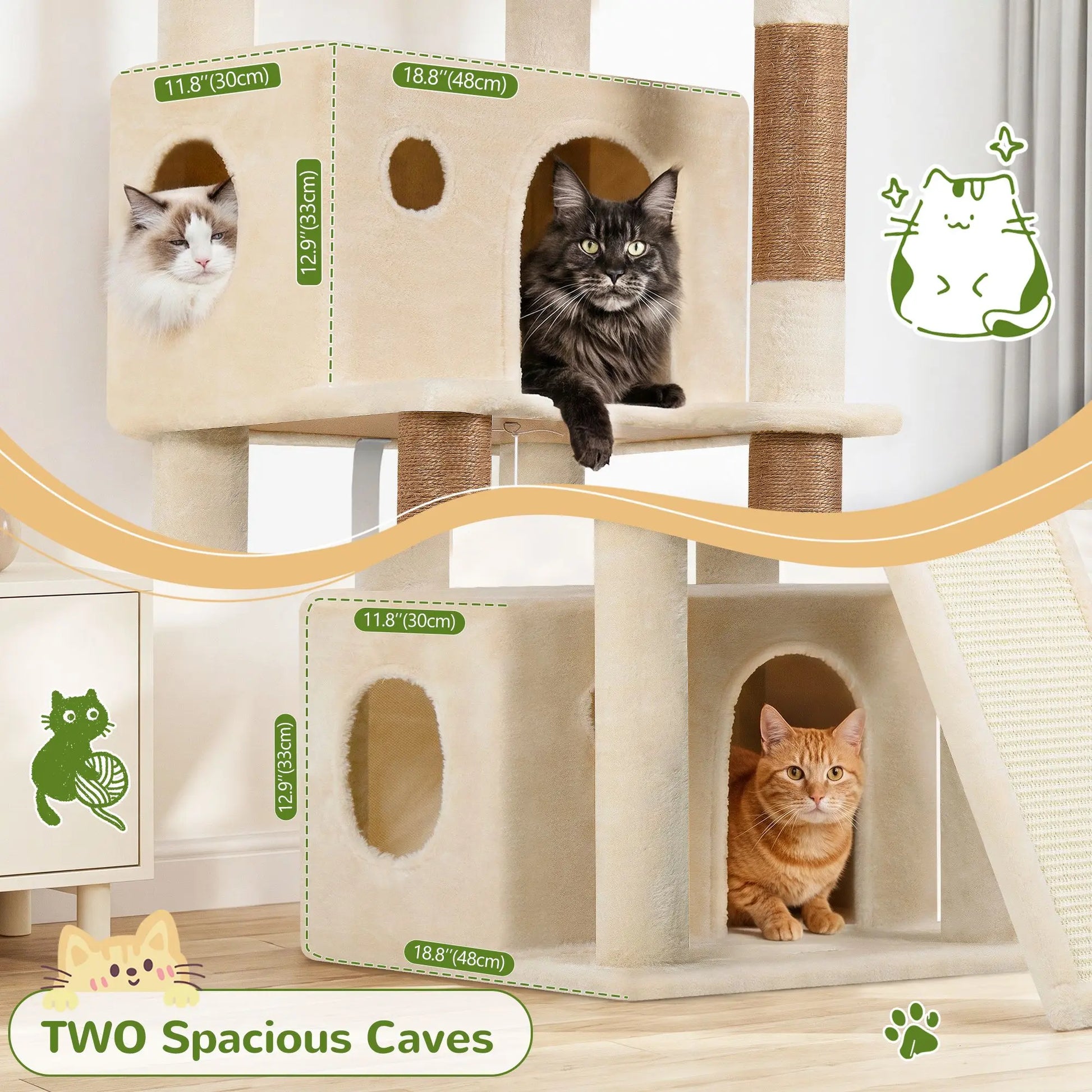 Premium 64" Multi-Level Cat Tower – Heavy-Duty Architectural Tree with Luxury Hammocks & Condo