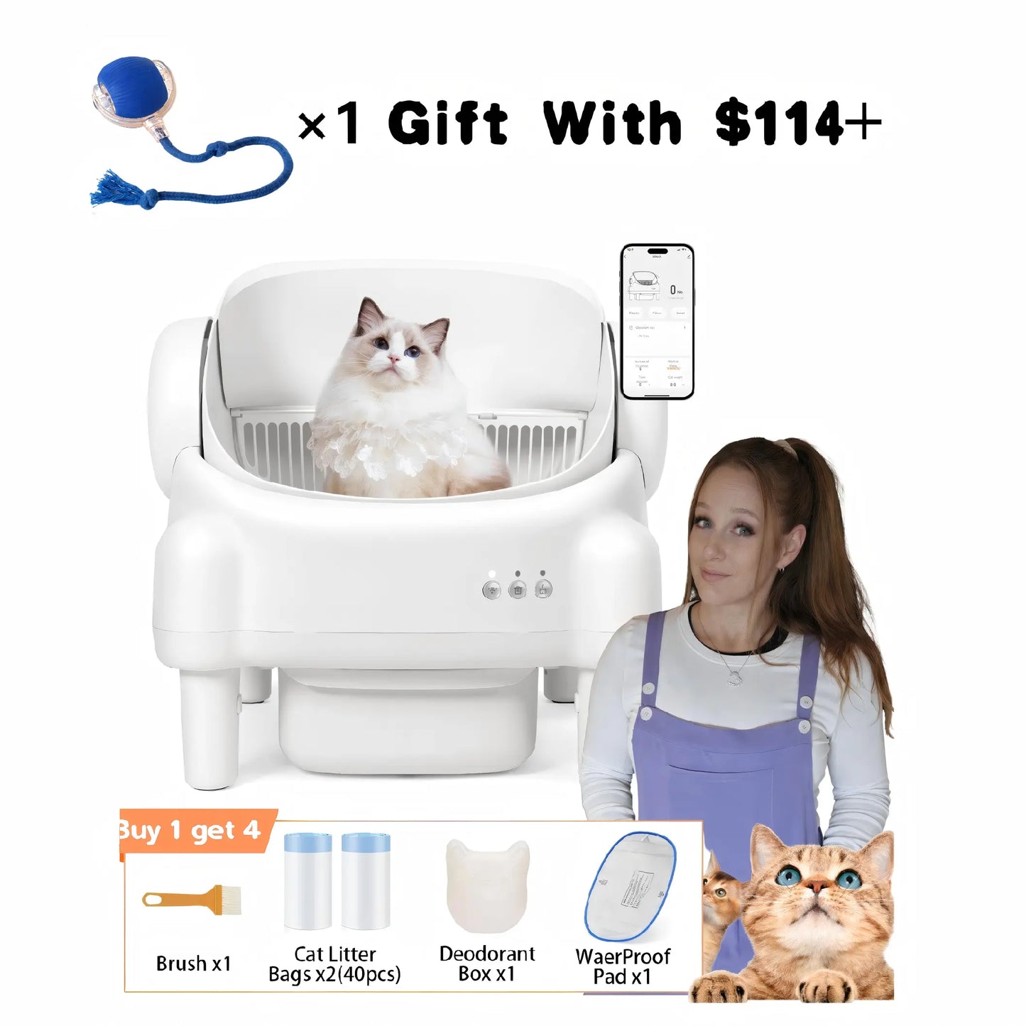 Smart Open-Top Self-Cleaning Litter Box – Automatic Cat Litterbox with Health Tracking & App Control
