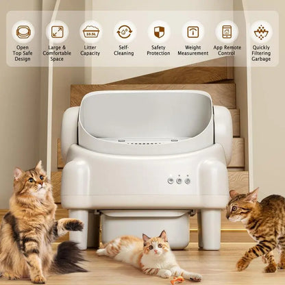Smart Open-Top Self-Cleaning Litter Box – Automatic Cat Litterbox with Health Tracking & App Control