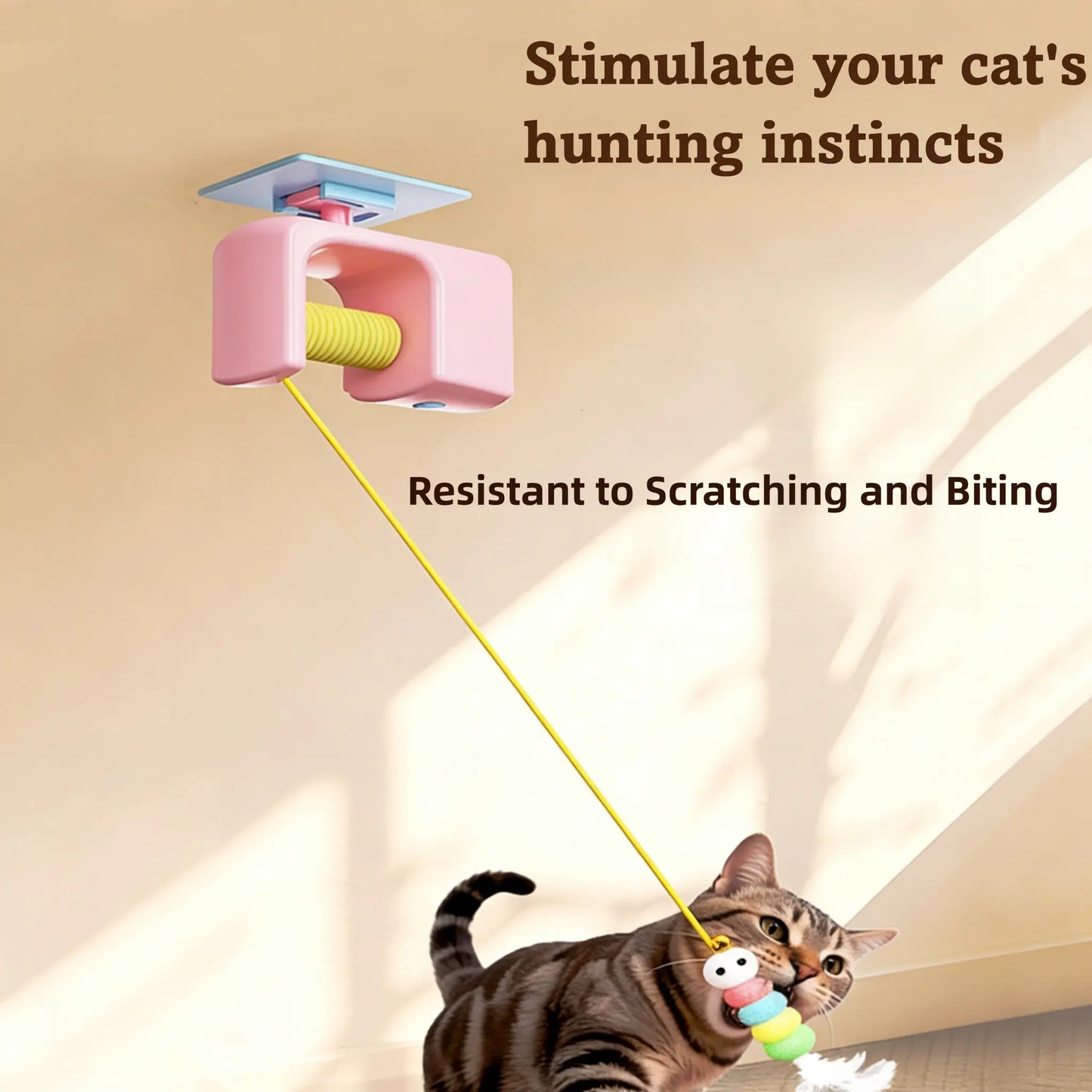 Smart Hanging Door Cat Toy – Automated Electric Feather Teaser with Elastic Rope