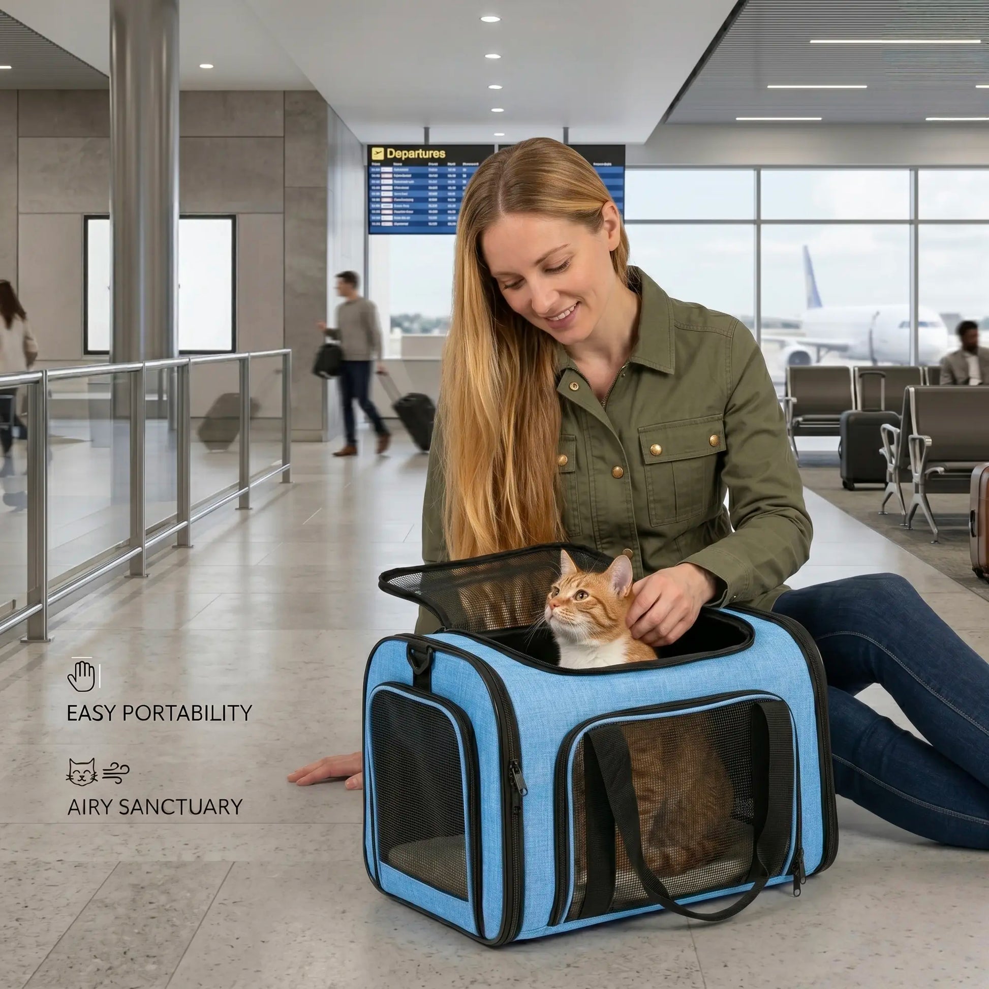 Premium Airline-Approved Pet Carrier – Foldable Breathable Travel Bag for Cats & Small Dogs