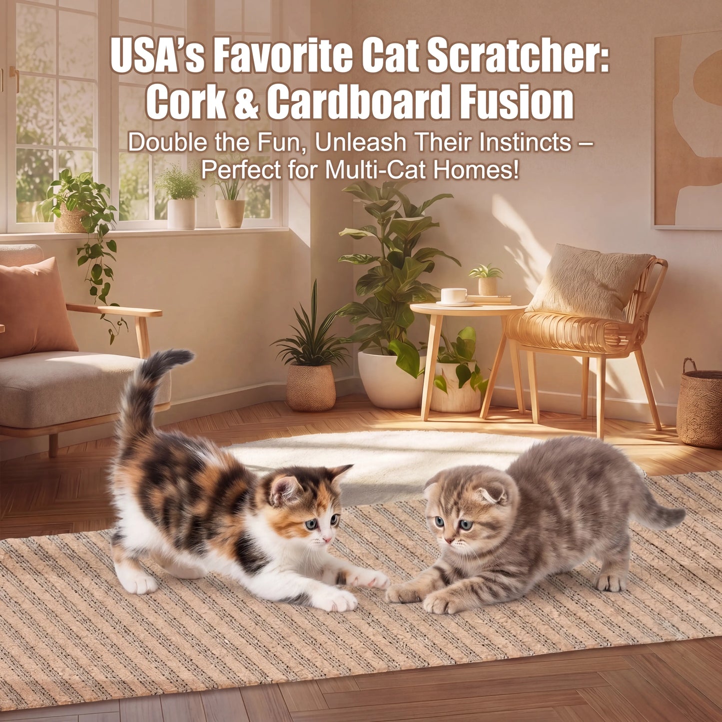 Premium Natural Cork Cat Scratcher – Trimmable Furniture Protector & Wall Guard with 3M Adhesive
