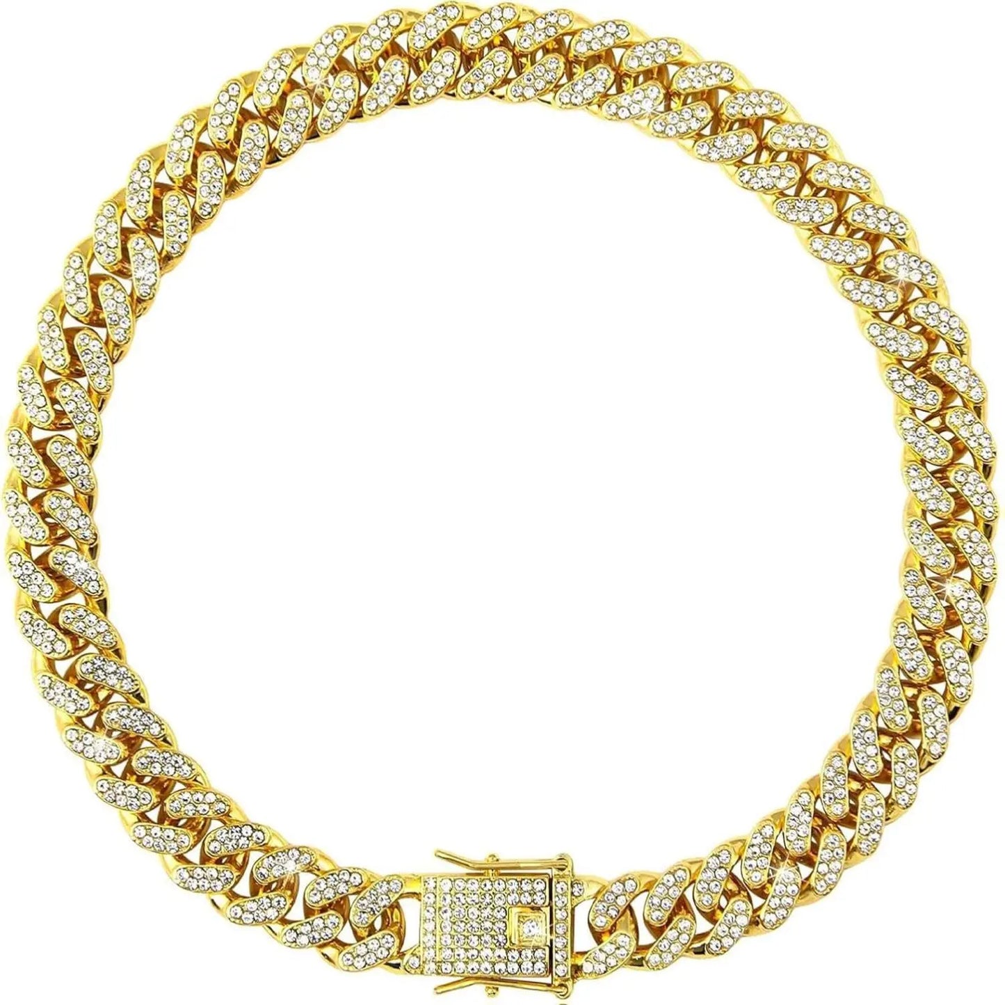 Premium Cuban Link Dog Collar – Elegant Rhinestone Metal Chain for Pets