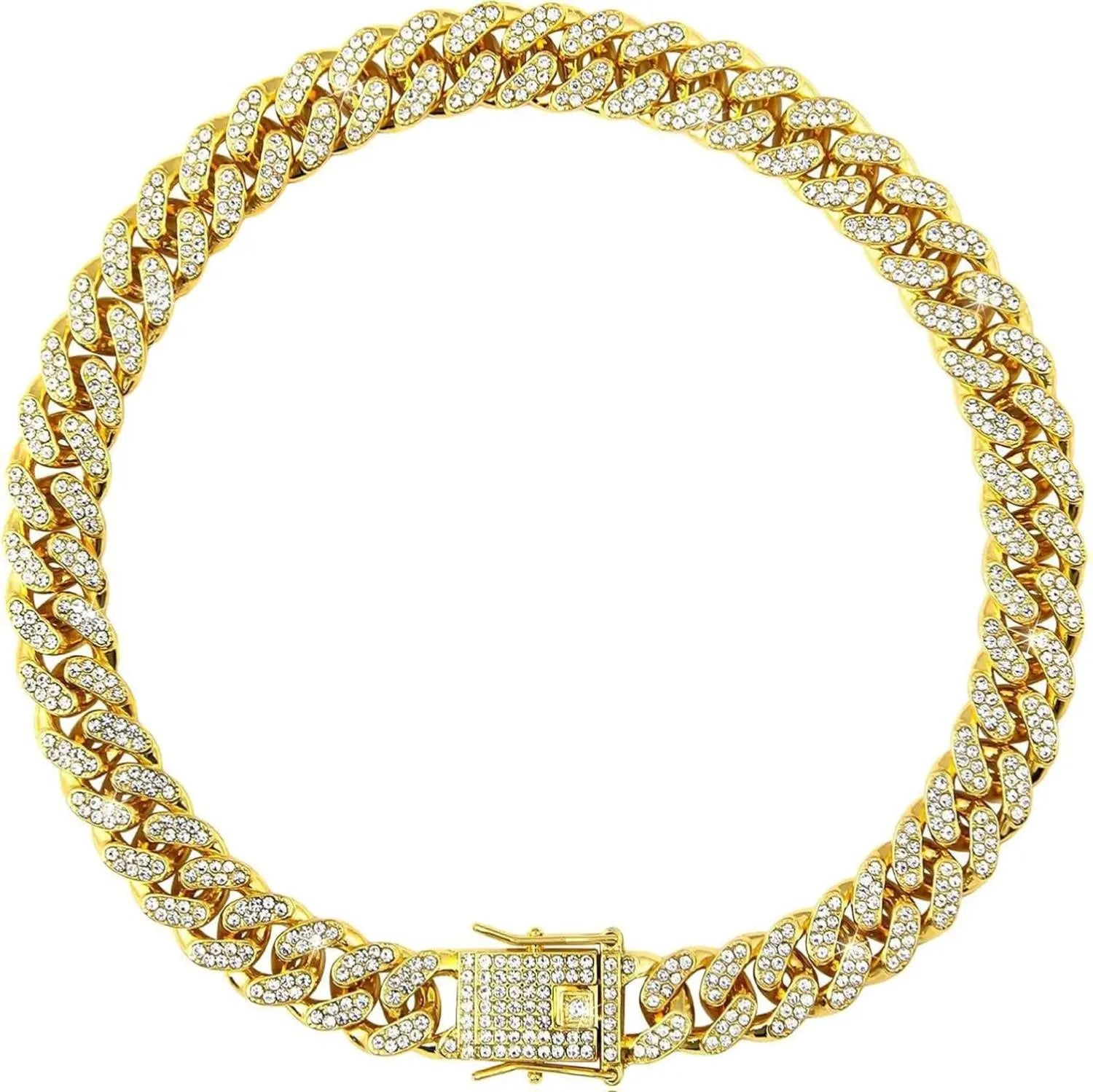 Premium Cuban Link Dog Collar – Elegant Rhinestone Metal Chain for Pets