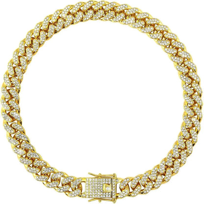Premium Cuban Link Dog Collar – Elegant Rhinestone Metal Chain for Pets