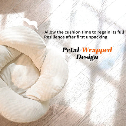 Premium Elevated Pet Lounge – Modern Petal-Design Wooden Bed for Cats & Small Dogs