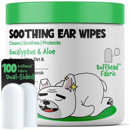Roofus Premium Dog Ear Wipes – Soothing Eucalyptus & Aloe Cleansing Pads (100 Ct.)