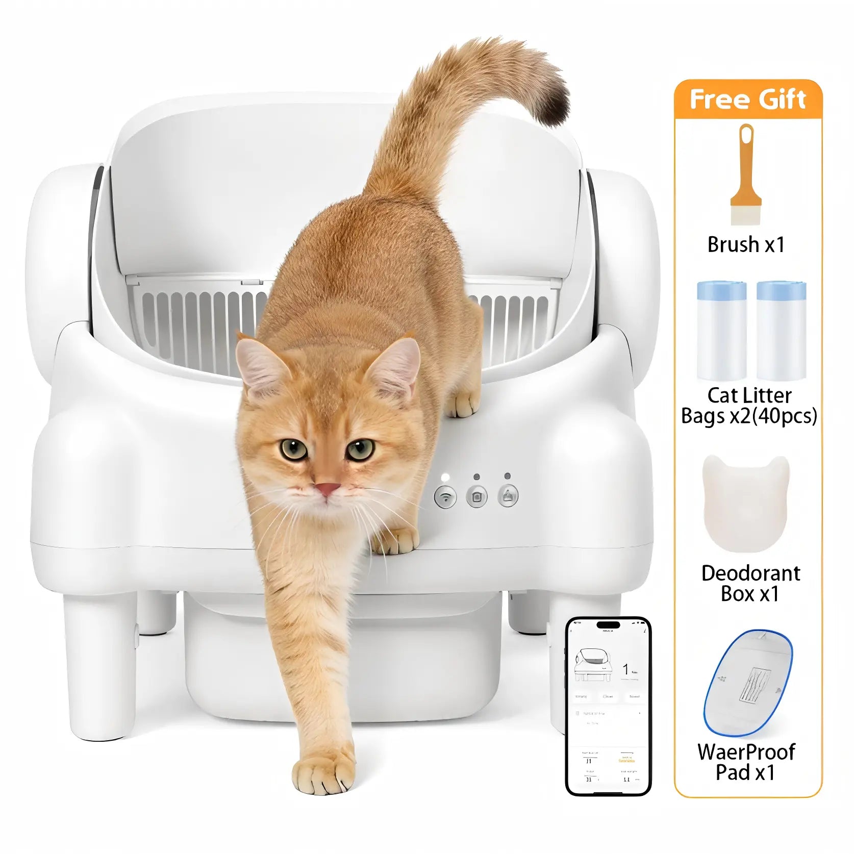 Smart Open-Top Self-Cleaning Litter Box – Automatic Cat Litterbox with Health Tracking & App Control