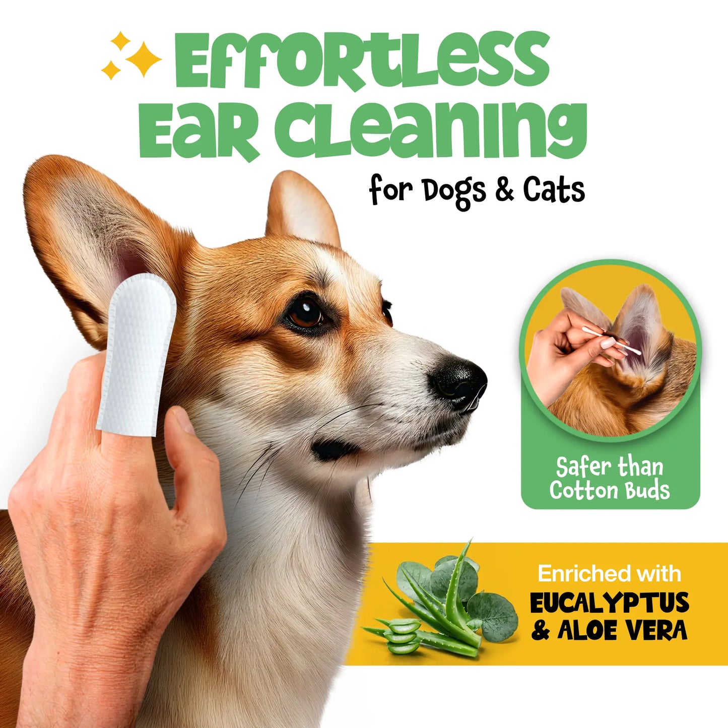 Roofus Premium Dog Ear Wipes – Soothing Eucalyptus & Aloe Cleansing Pads (100 Ct.)