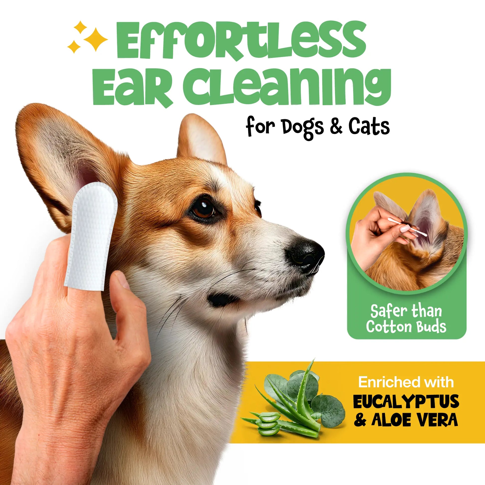 Roofus Premium Dog Ear Wipes – Soothing Eucalyptus & Aloe Cleansing Pads (100 Ct.)