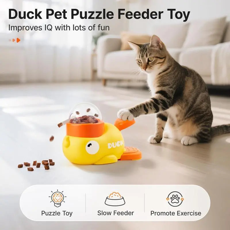 Smart Interactive Duck Toy – Automatic Balance Treat Dispenser & Slow Feeder for Cats