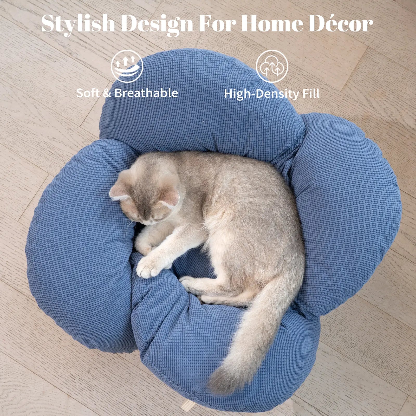 Premium Elevated Pet Lounge – Modern Petal-Design Wooden Bed for Cats & Small Dogs