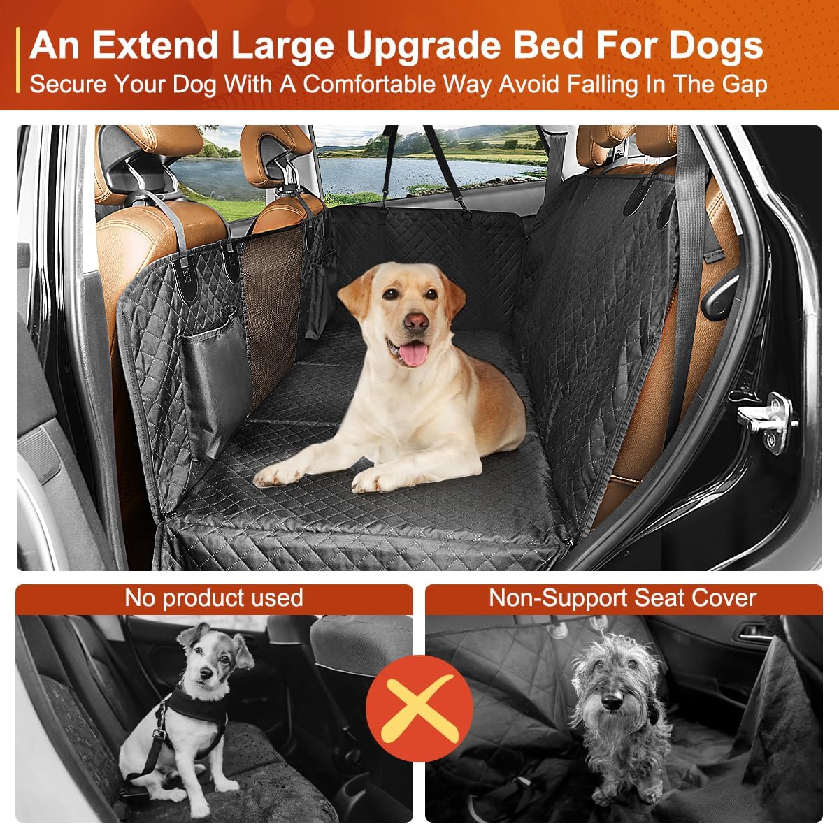 "VittaPets Horizon Hard-Base Car Hammock – Orthopedic Travel Extender & Backseat Protector