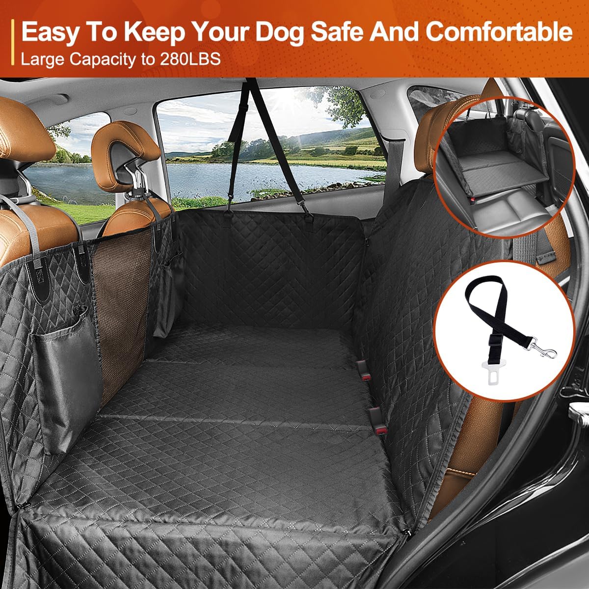"VittaPets Horizon Hard-Base Car Hammock – Orthopedic Travel Extender & Backseat Protector