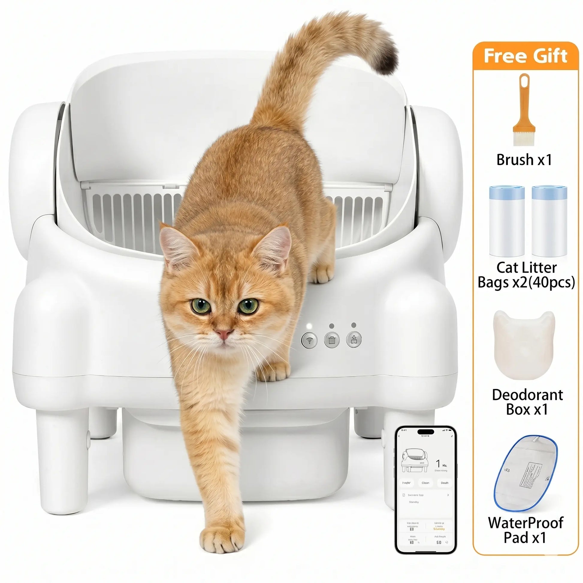 Smart Open-Top Self-Cleaning Litter Box – Automatic Cat Litterbox with Health Tracking & App Control
