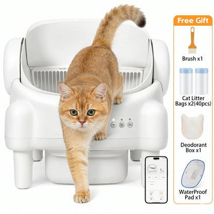 Smart Open-Top Self-Cleaning Litter Box – Automatic Cat Litterbox with Health Tracking & App Control