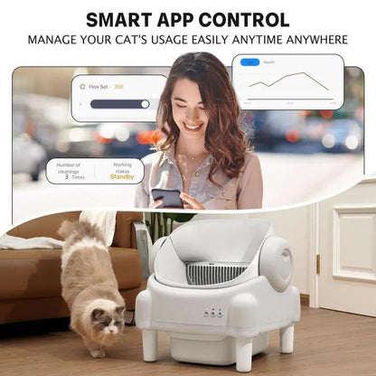 Smart Open-Top Self-Cleaning Litter Box – Automatic Cat Litterbox with Health Tracking & App Control