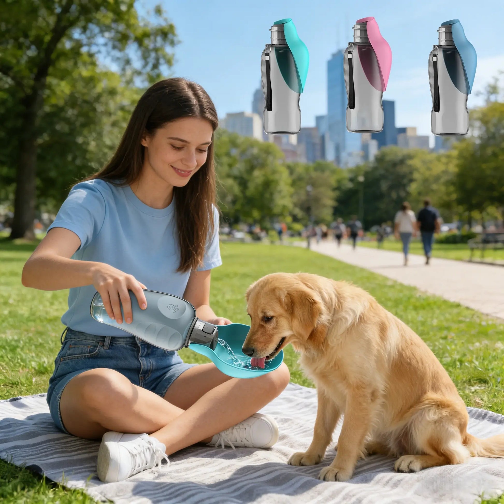 Premium Ergonomic Pet Travel Bottle – 27oz Large Capacity Leak-Proof Water Cup with Flip Lid