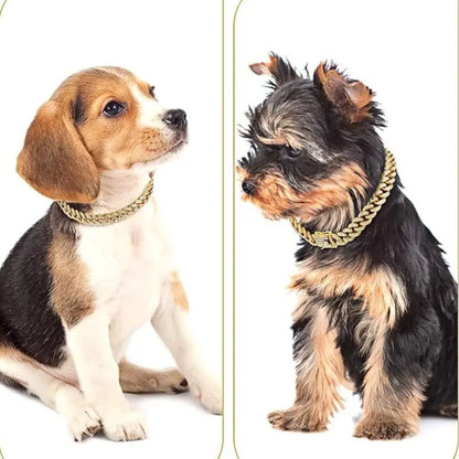 Premium Cuban Link Dog Collar – Elegant Rhinestone Metal Chain for Pets