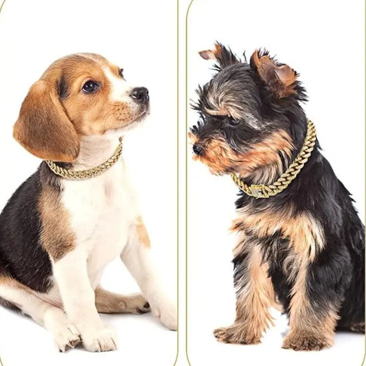 Premium Cuban Link Dog Collar – Elegant Rhinestone Metal Chain for Pets