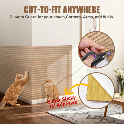 Premium Natural Cork Cat Scratcher – Trimmable Furniture Protector & Wall Guard with 3M Adhesive