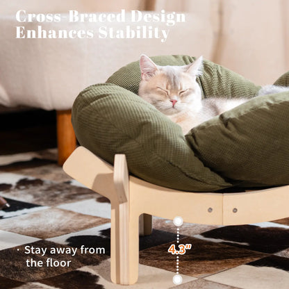 Premium Elevated Pet Lounge – Modern Petal-Design Wooden Bed for Cats & Small Dogs
