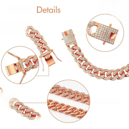 Premium Cuban Link Dog Collar – Elegant Rhinestone Metal Chain for Pets