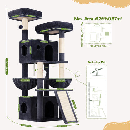 Premium 64" Multi-Level Cat Tower – Heavy-Duty Architectural Tree with Luxury Hammocks & Condo
