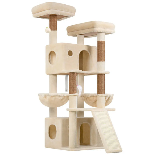 Premium 64" Multi-Level Cat Tower – Heavy-Duty Architectural Tree with Luxury Hammocks & Condo