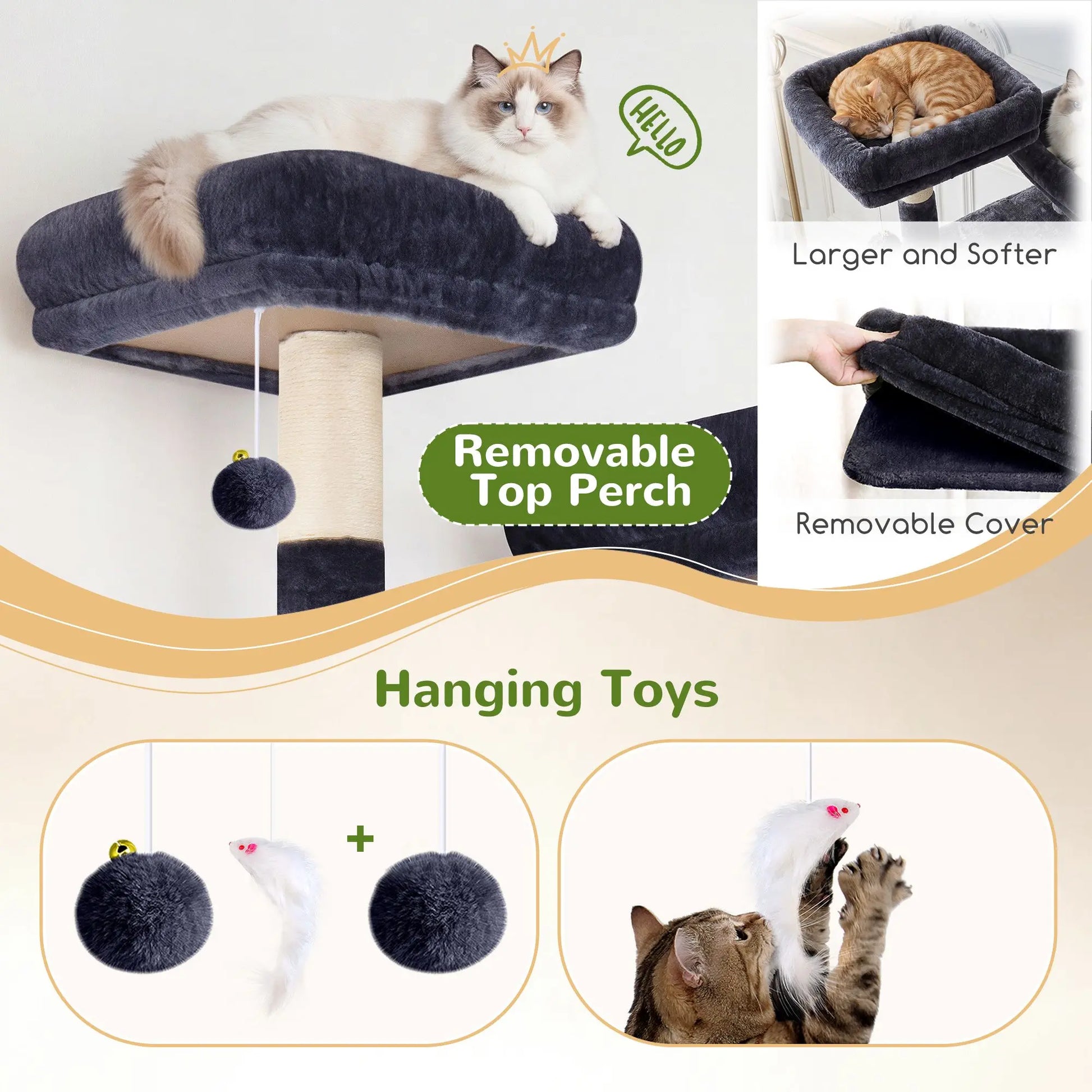Premium 64" Multi-Level Cat Tower – Heavy-Duty Architectural Tree with Luxury Hammocks & Condo