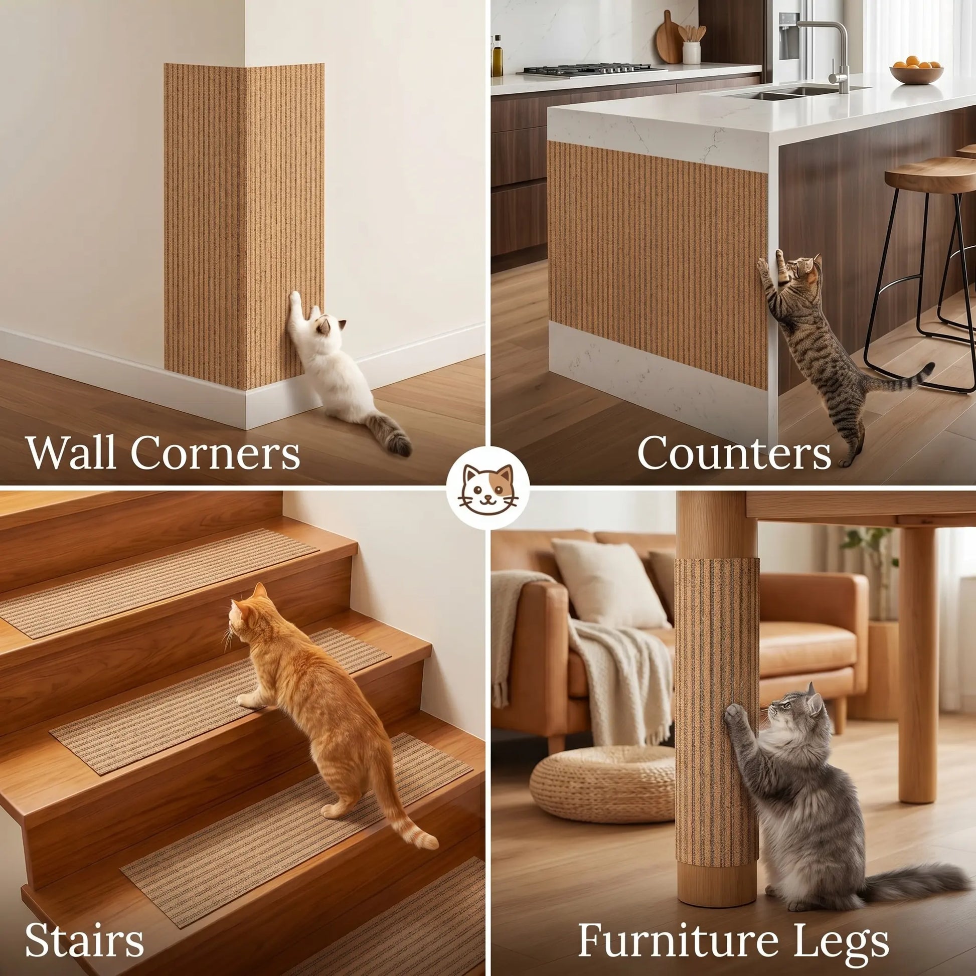 Premium Natural Cork Cat Scratcher – Trimmable Furniture Protector & Wall Guard with 3M Adhesive