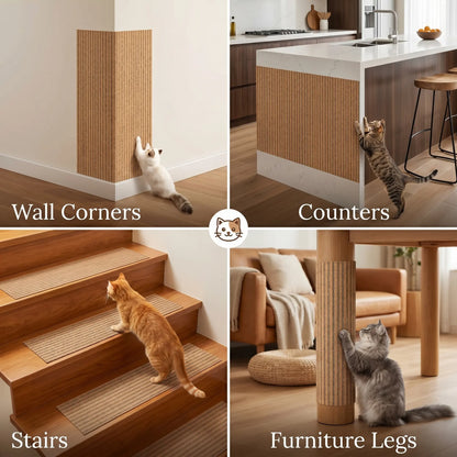 Premium Natural Cork Cat Scratcher – Trimmable Furniture Protector & Wall Guard with 3M Adhesive