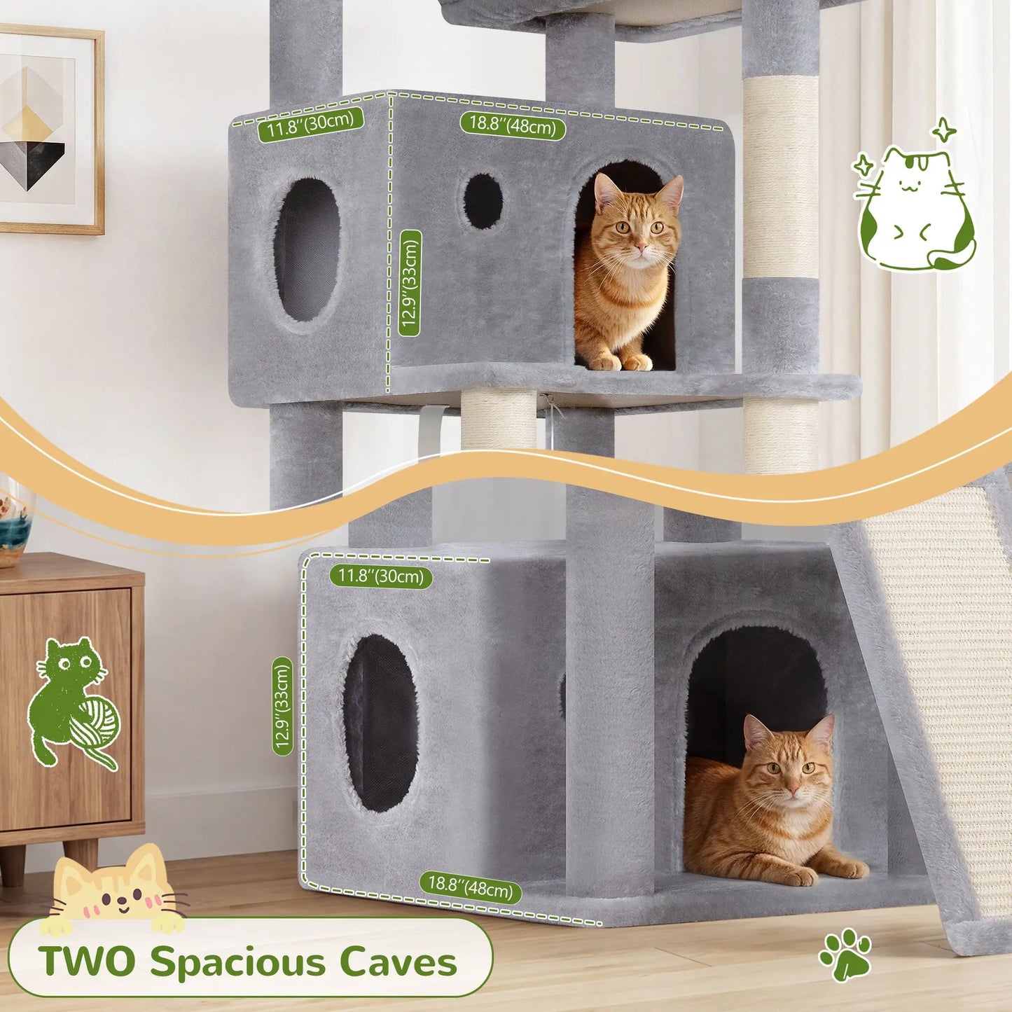 Premium 64" Multi-Level Cat Tower – Heavy-Duty Architectural Tree with Luxury Hammocks & Condo