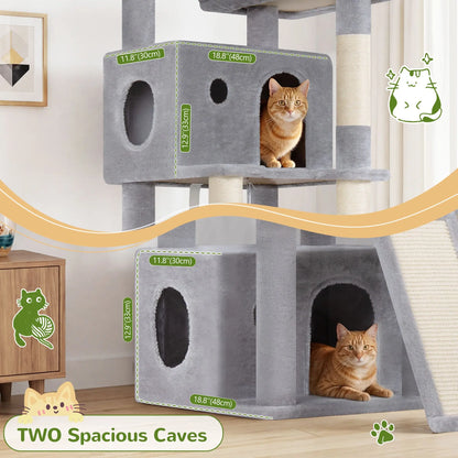 Premium 64" Multi-Level Cat Tower – Heavy-Duty Architectural Tree with Luxury Hammocks & Condo