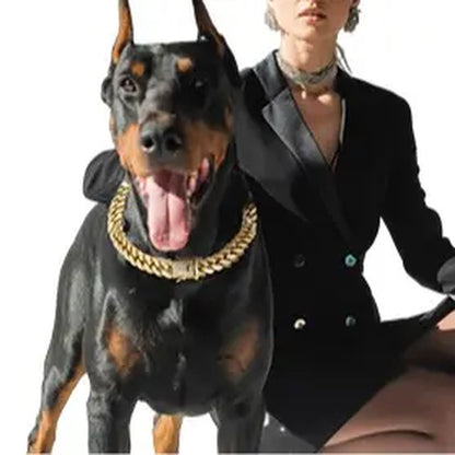 Premium Cuban Link Dog Collar – Elegant Rhinestone Metal Chain for Pets