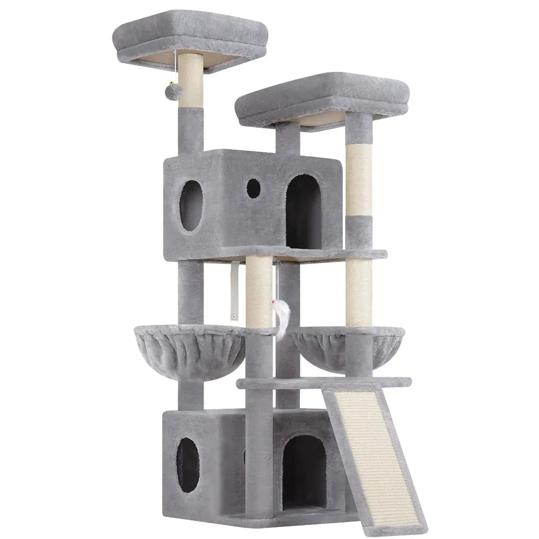 Premium 64" Multi-Level Cat Tower – Heavy-Duty Architectural Tree with Luxury Hammocks & Condo