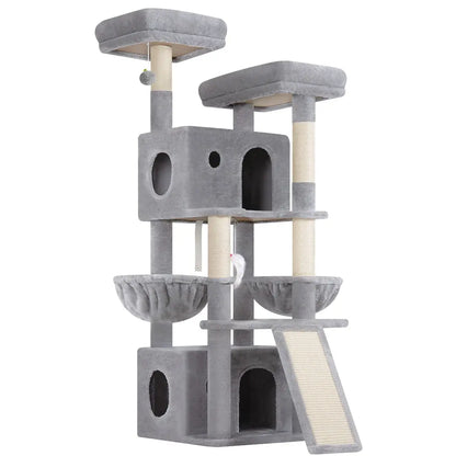 Premium 64" Multi-Level Cat Tower – Heavy-Duty Architectural Tree with Luxury Hammocks & Condo